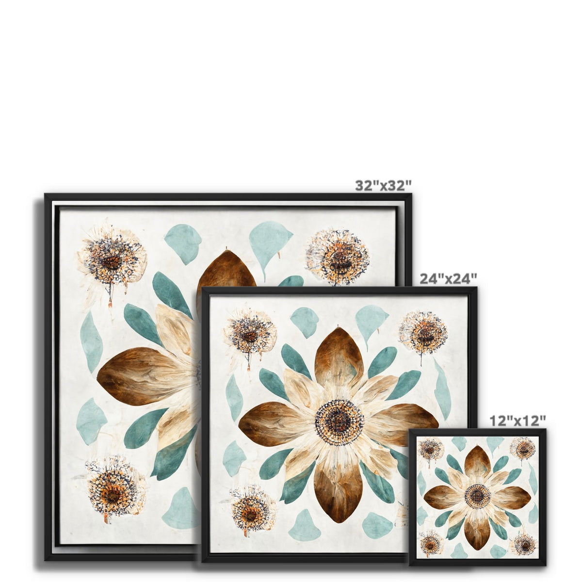 Boho Flower Brown Framed Canvas