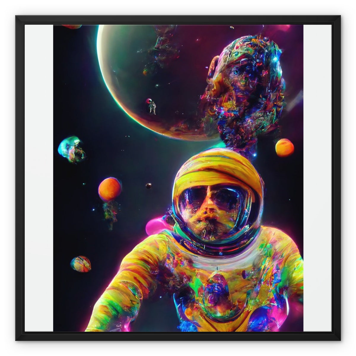 Psychedelic Astronaut in Space Framed Canvas