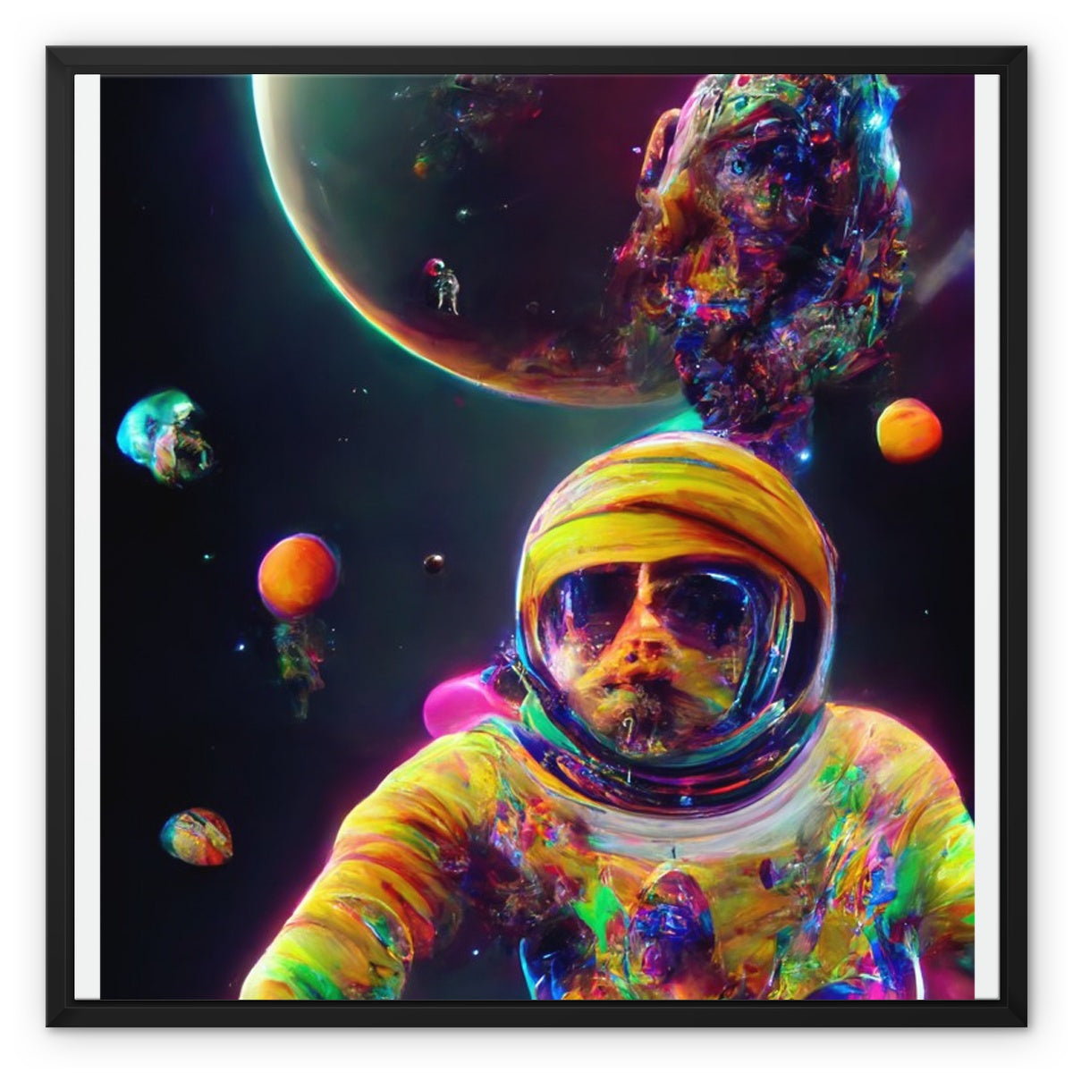 Psychedelic Astronaut in Space Framed Canvas