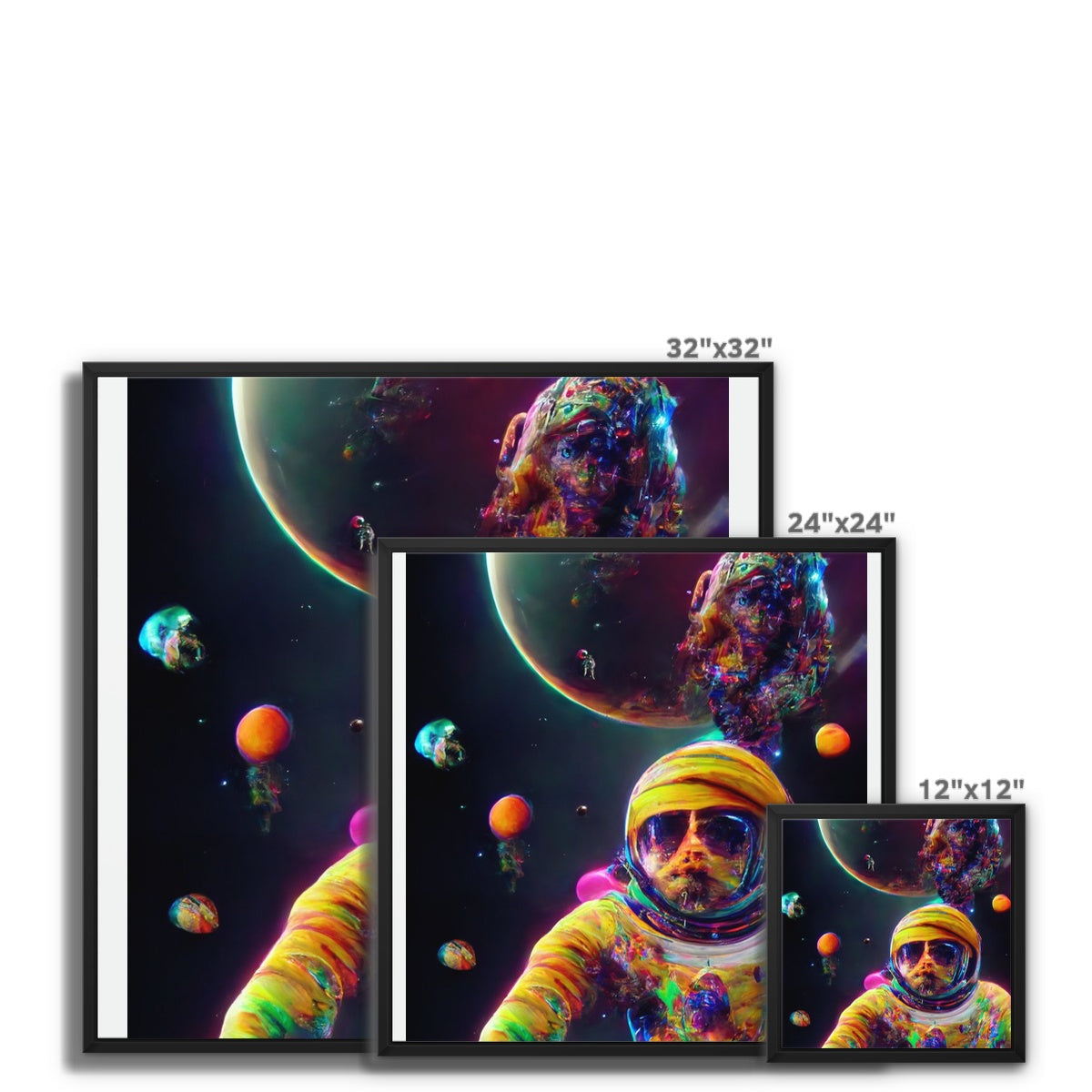 Psychedelic Astronaut in Space Framed Canvas