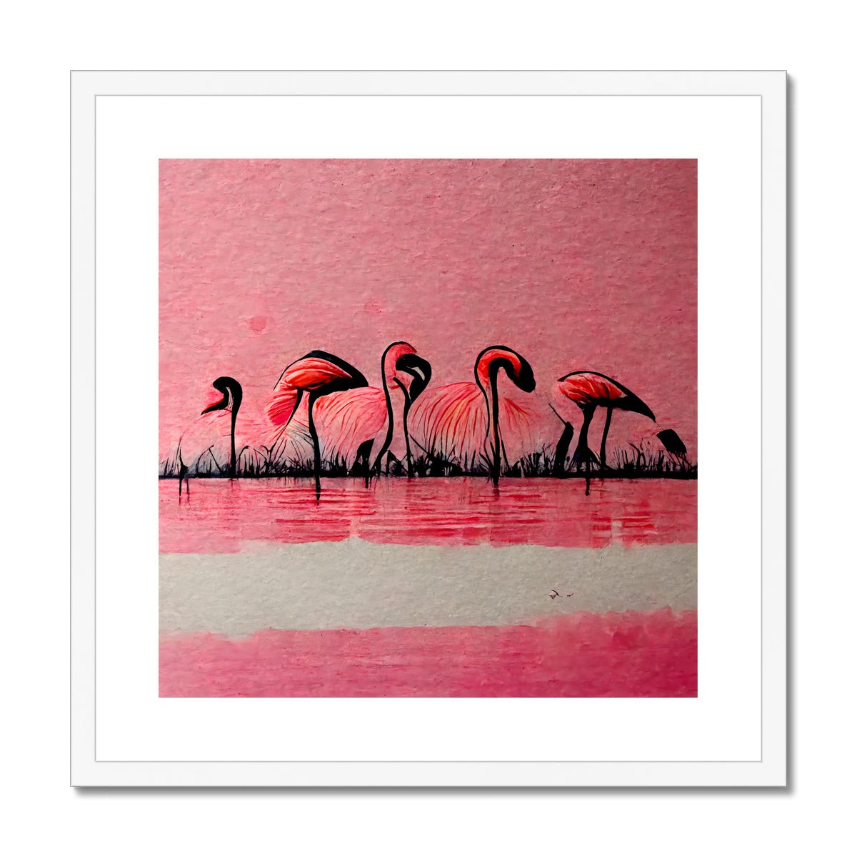 Flamingo Dinner Meetup Framed & Mounted Print