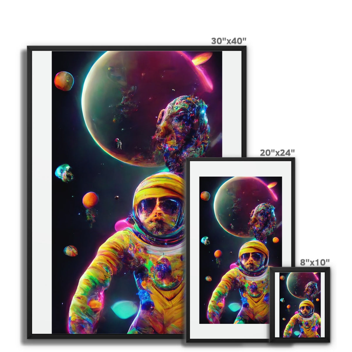 Psychedelic Astronaut in Space Framed Canvas