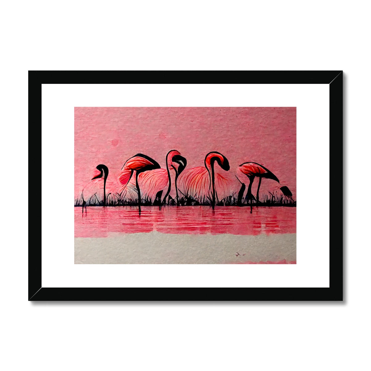 Flamingo Dinner Meetup Framed & Mounted Print