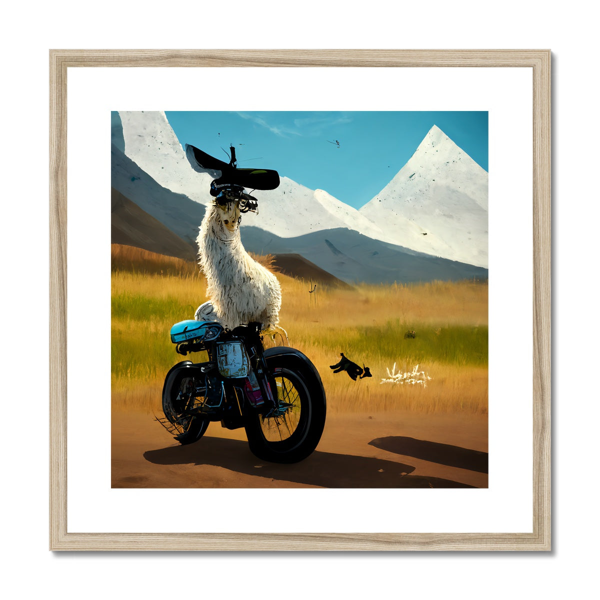 Llama on a Bike Framed & Mounted Print