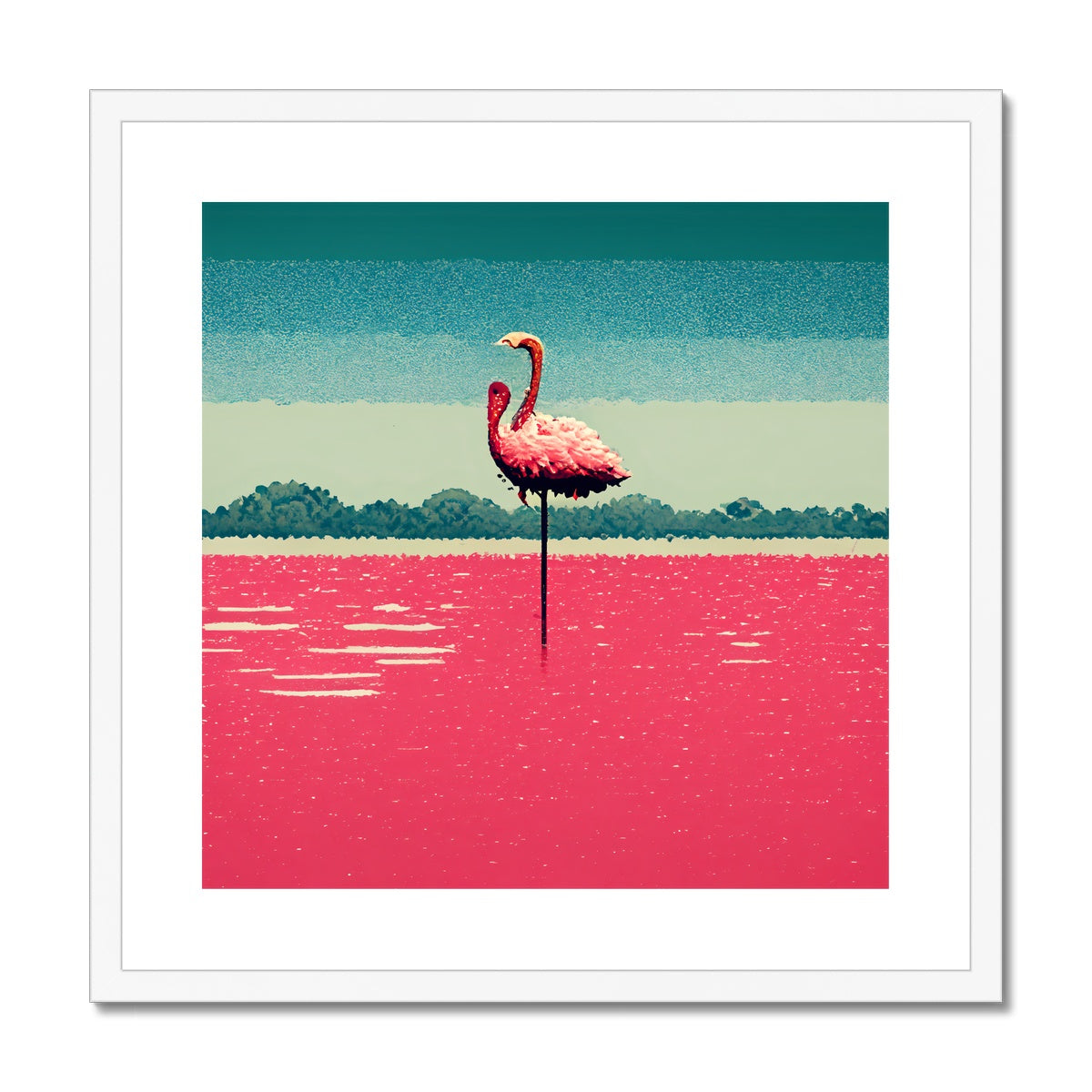 Flamingo 8 Bit Framed & Mounted Print