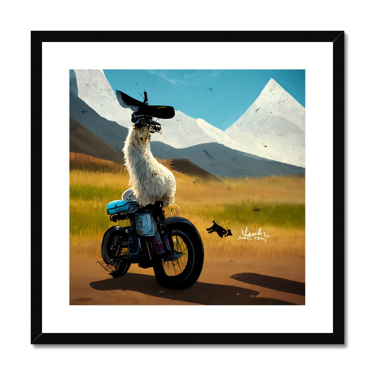 Llama on a Bike Framed & Mounted Print