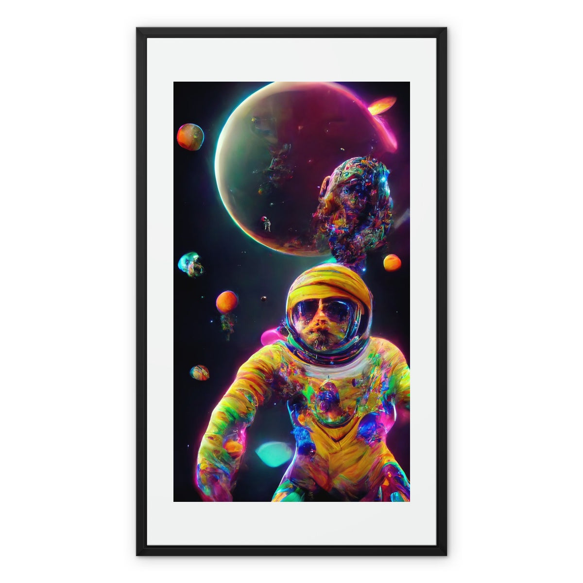 Psychedelic Astronaut in Space Framed Canvas