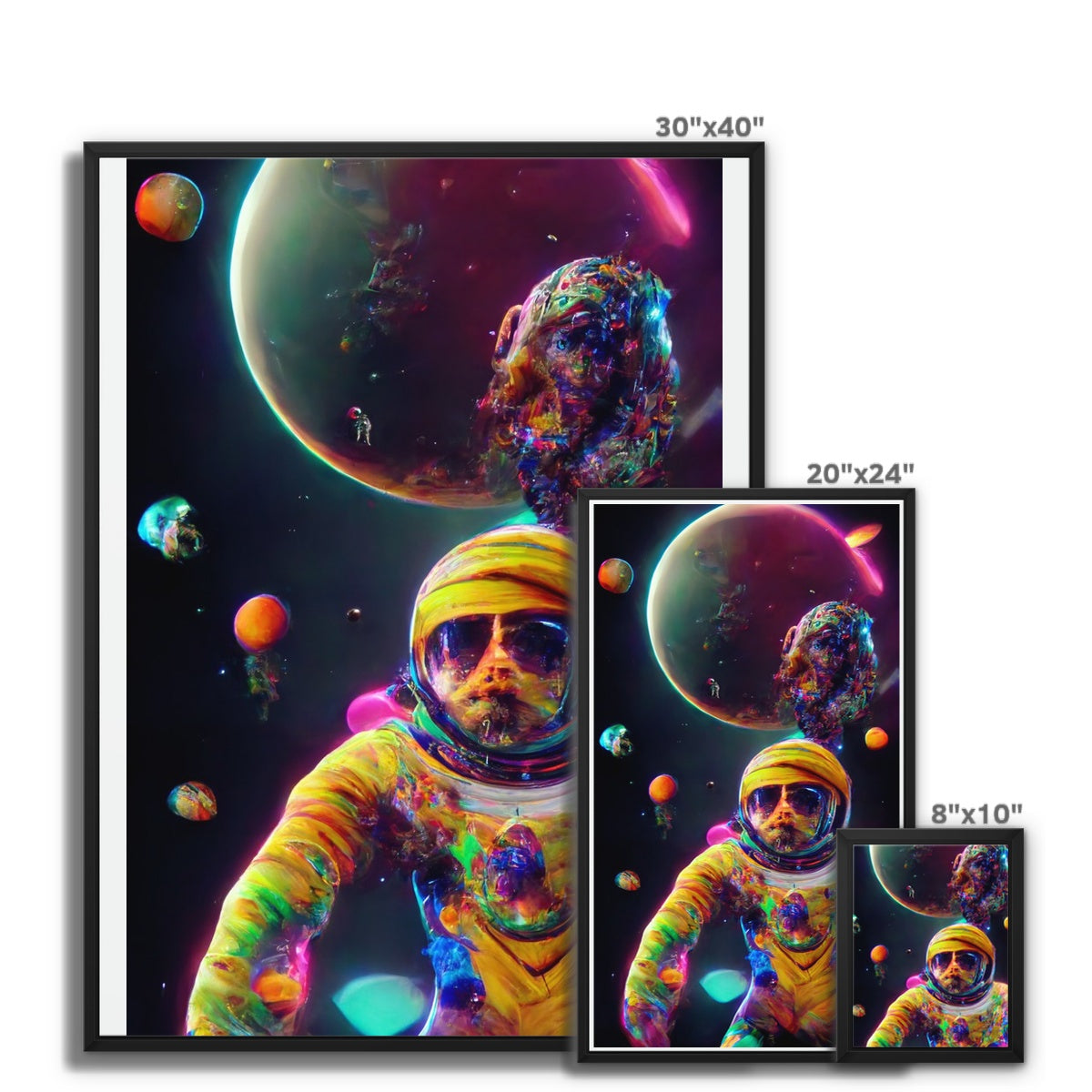 Psychedelic Astronaut in Space Framed Canvas