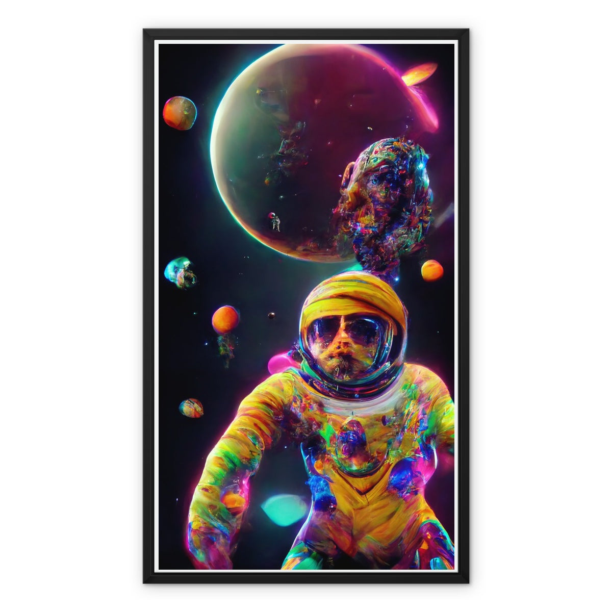 Psychedelic Astronaut in Space Framed Canvas