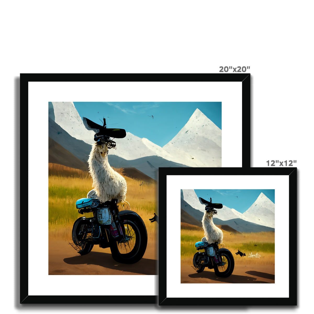 Llama on a Bike Framed & Mounted Print