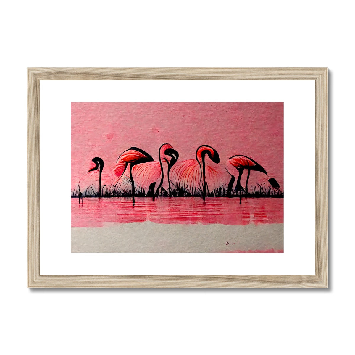 Flamingo Dinner Meetup Framed & Mounted Print