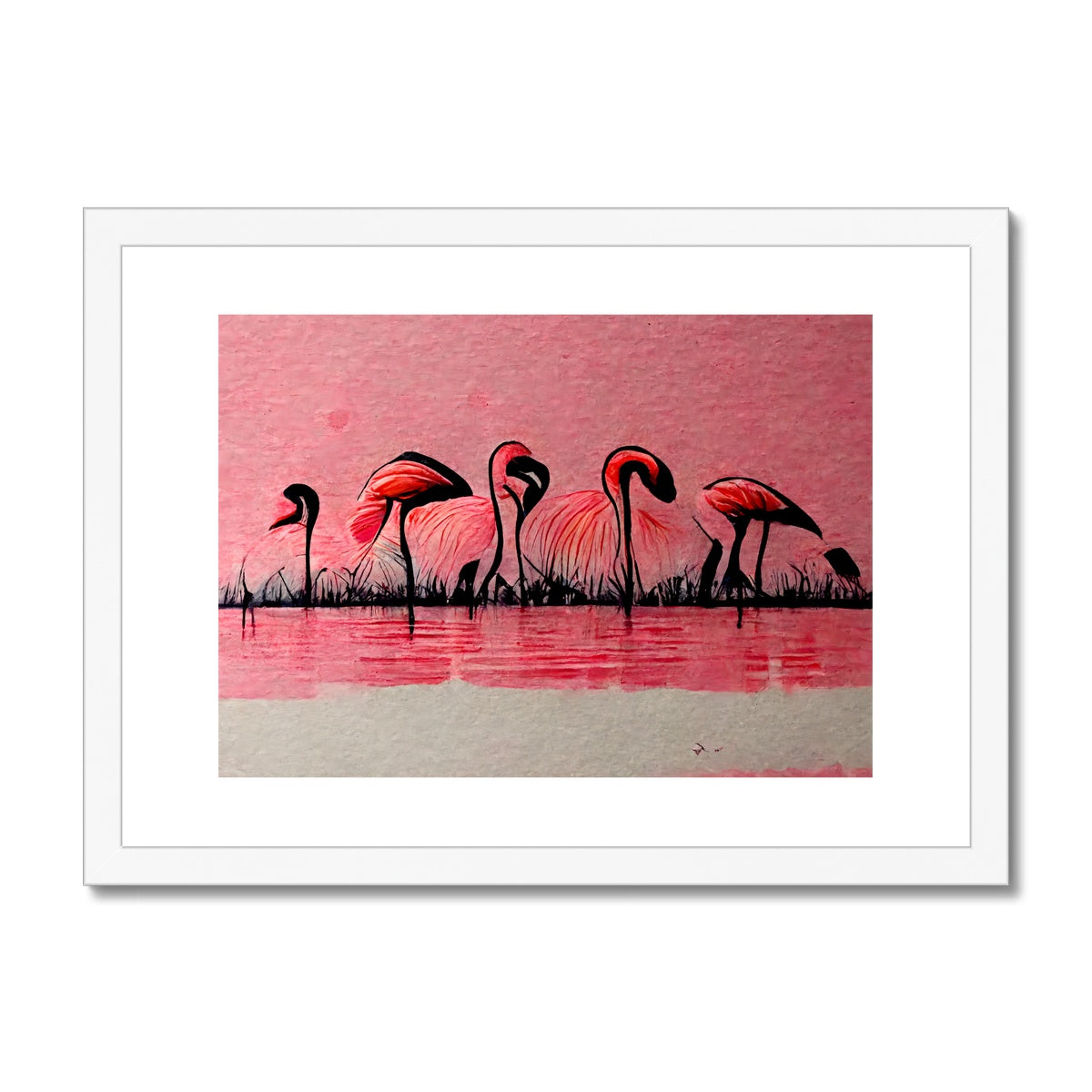 Flamingo Dinner Meetup Framed & Mounted Print